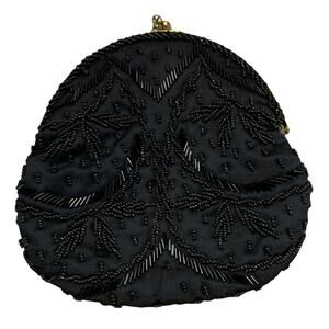 Vintage 1960's Women's Beaded Twist Clasp Purse Handbag Pouch Black